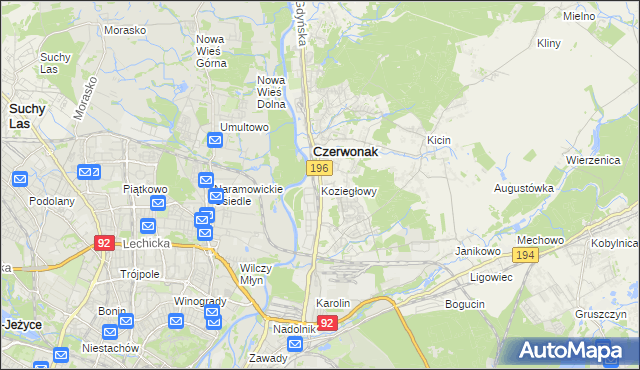 mapa Koziegłowy gmina Czerwonak, Koziegłowy gmina Czerwonak na mapie Targeo