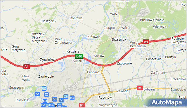 mapa Kozłów gmina Dębica, Kozłów gmina Dębica na mapie Targeo