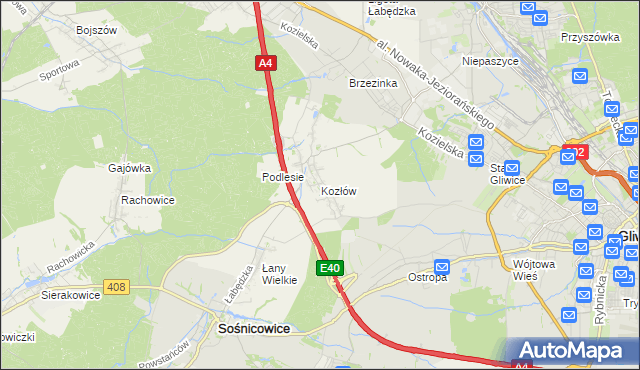 mapa Kozłów gmina Sośnicowice, Kozłów gmina Sośnicowice na mapie Targeo