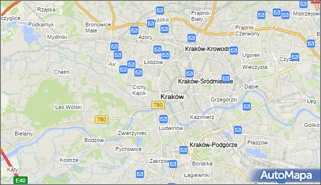 mapa Krakowa, Kraków na mapie Targeo