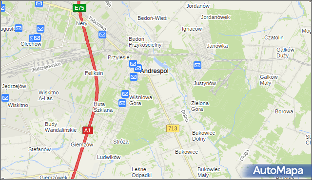mapa Kraszew gmina Andrespol, Kraszew gmina Andrespol na mapie Targeo