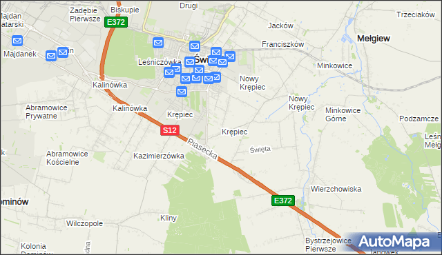 mapa Krępiec gmina Mełgiew, Krępiec gmina Mełgiew na mapie Targeo