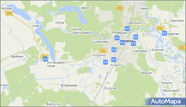 mapa Krosinko gmina Mosina, Krosinko gmina Mosina na mapie Targeo