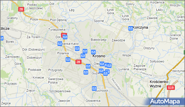 mapa Krosna, Krosno na mapie Targeo