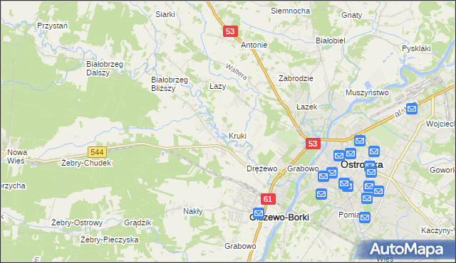 mapa Kruki gmina Olszewo-Borki, Kruki gmina Olszewo-Borki na mapie Targeo