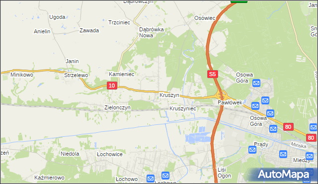 mapa Kruszyn gmina Sicienko, Kruszyn gmina Sicienko na mapie Targeo
