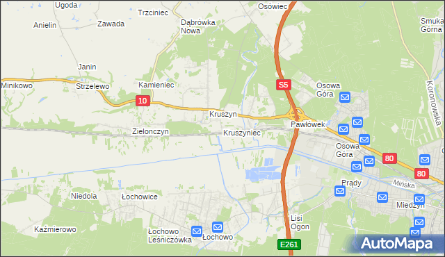mapa Kruszyniec gmina Sicienko, Kruszyniec gmina Sicienko na mapie Targeo
