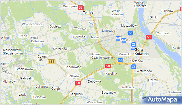 mapa Krzaki Czaplinkowskie, Krzaki Czaplinkowskie na mapie Targeo