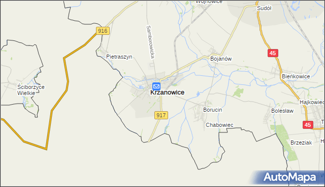 mapa Krzanowice powiat raciborski, Krzanowice powiat raciborski na mapie Targeo