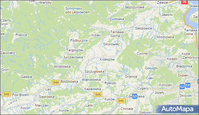 mapa Krzeszów gmina Stryszawa, Krzeszów gmina Stryszawa na mapie Targeo