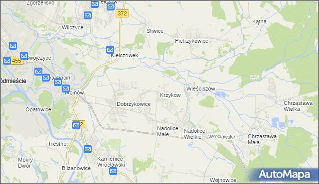 mapa Krzyków gmina Czernica, Krzyków gmina Czernica na mapie Targeo