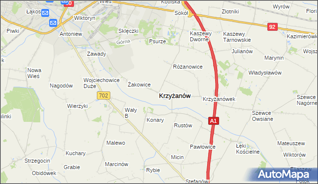 mapa Krzyżanów powiat kutnowski, Krzyżanów powiat kutnowski na mapie Targeo