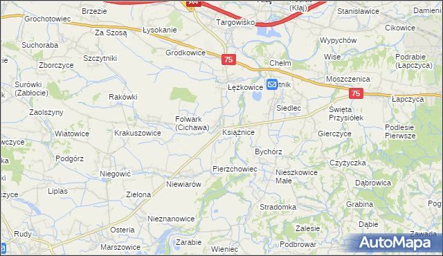 mapa Książnice gmina Gdów, Książnice gmina Gdów na mapie Targeo