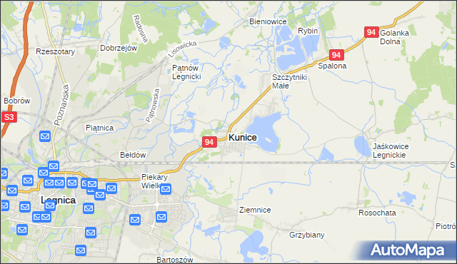 mapa Kunice powiat legnicki, Kunice powiat legnicki na mapie Targeo