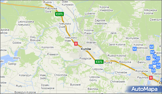 mapa Kunów powiat ostrowiecki, Kunów powiat ostrowiecki na mapie Targeo