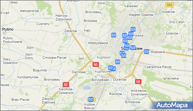 mapa Kuznocin gmina Sochaczew, Kuznocin gmina Sochaczew na mapie Targeo