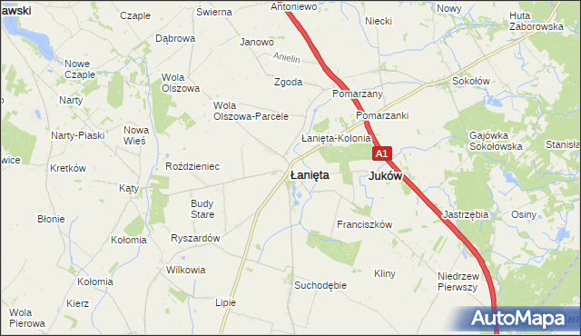 mapa Łanięta powiat kutnowski, Łanięta powiat kutnowski na mapie Targeo
