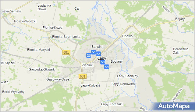 mapa Łapy, Łapy na mapie Targeo