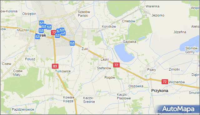 mapa Laski gmina Przykona, Laski gmina Przykona na mapie Targeo