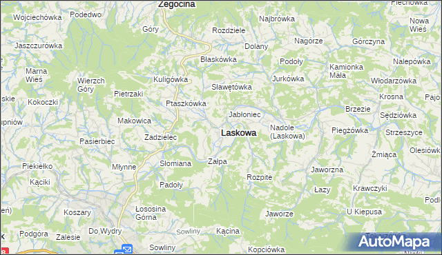 mapa Laskowa powiat limanowski, Laskowa powiat limanowski na mapie Targeo