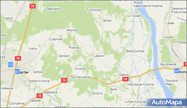 mapa Lasocin gmina Ożarów, Lasocin gmina Ożarów na mapie Targeo