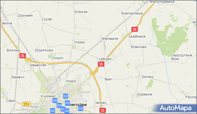 mapa Latkowo gmina Inowrocław, Latkowo gmina Inowrocław na mapie Targeo