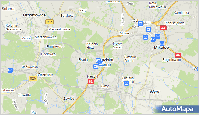 mapa Łaziska Górne, Łaziska Górne na mapie Targeo