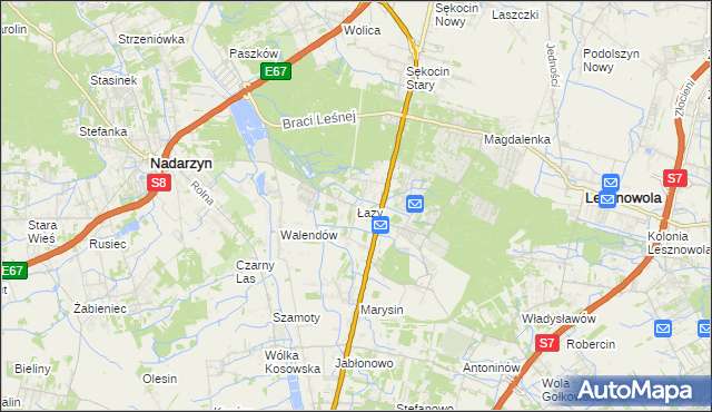mapa Łazy gmina Lesznowola, Łazy gmina Lesznowola na mapie Targeo