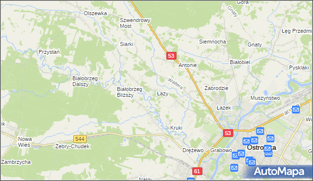 mapa Łazy gmina Olszewo-Borki, Łazy gmina Olszewo-Borki na mapie Targeo