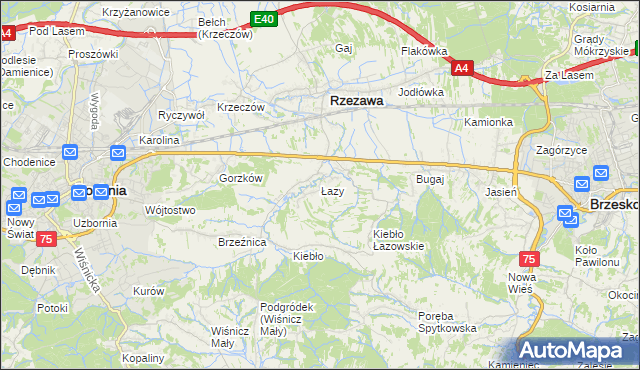 mapa Łazy gmina Rzezawa, Łazy gmina Rzezawa na mapie Targeo