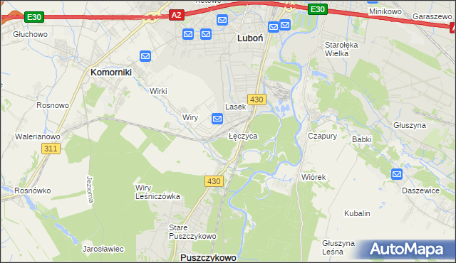 mapa Łęczyca gmina Komorniki, Łęczyca gmina Komorniki na mapie Targeo
