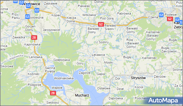 mapa Łękawica gmina Stryszów, Łękawica gmina Stryszów na mapie Targeo