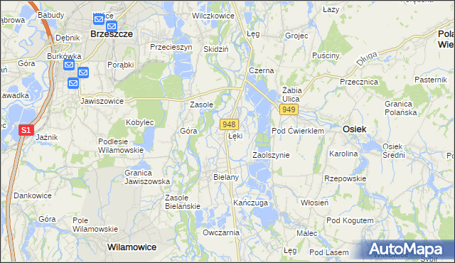 mapa Łęki gmina Kęty, Łęki gmina Kęty na mapie Targeo