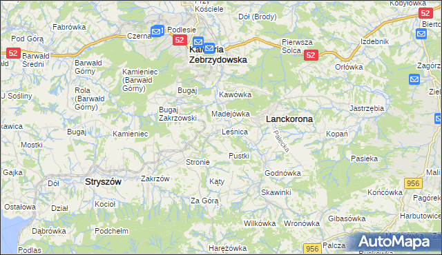 mapa Leśnica gmina Stryszów, Leśnica gmina Stryszów na mapie Targeo