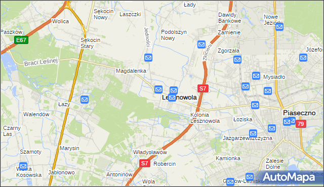 mapa Lesznowola powiat piaseczyński, Lesznowola powiat piaseczyński na mapie Targeo