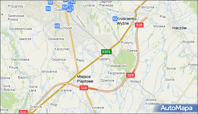 mapa Łężany gmina Miejsce Piastowe, Łężany gmina Miejsce Piastowe na mapie Targeo