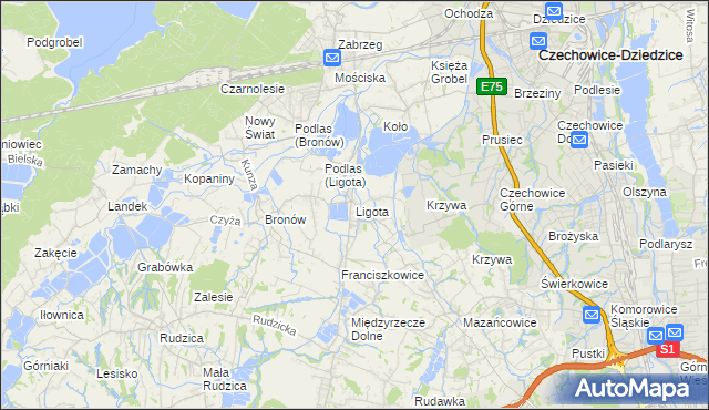 mapa Ligota gmina Czechowice-Dziedzice, Ligota gmina Czechowice-Dziedzice na mapie Targeo