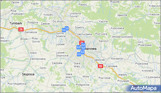 mapa Limanowa, Limanowa na mapie Targeo