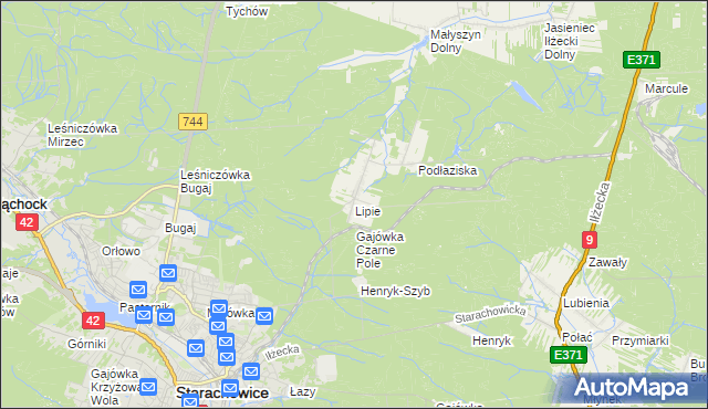 mapa Lipie gmina Brody, Lipie gmina Brody na mapie Targeo