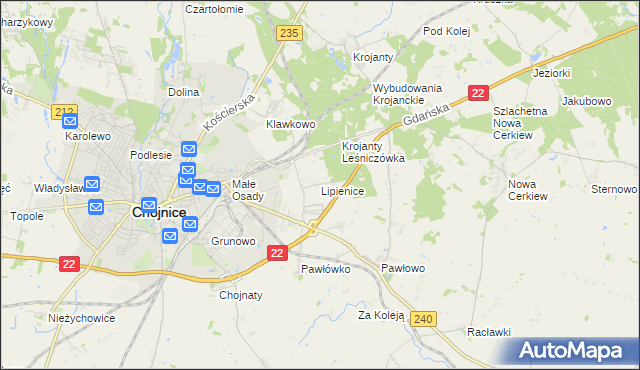 mapa Lipienice gmina Chojnice, Lipienice gmina Chojnice na mapie Targeo