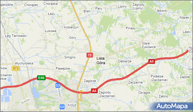 mapa Lisia Góra powiat tarnowski, Lisia Góra powiat tarnowski na mapie Targeo