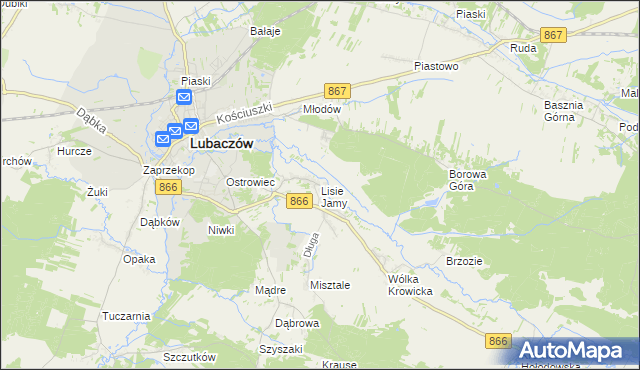 mapa Lisie Jamy gmina Lubaczów, Lisie Jamy gmina Lubaczów na mapie Targeo
