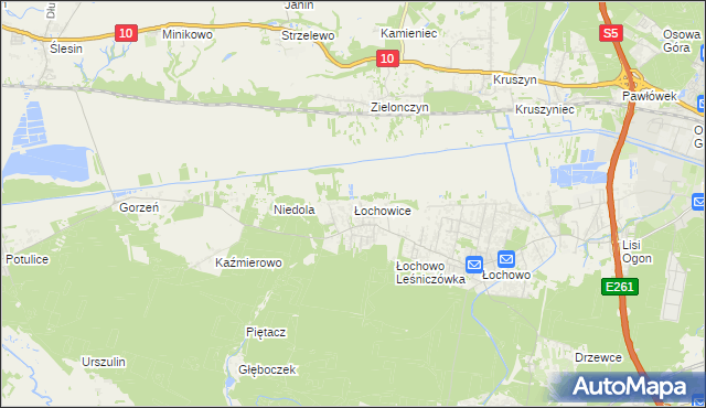 mapa Łochowice gmina Białe Błota, Łochowice gmina Białe Błota na mapie Targeo