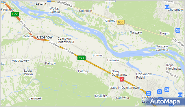 mapa Łomna gmina Czosnów, Łomna gmina Czosnów na mapie Targeo