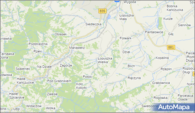 mapa Łopuszka Wielka, Łopuszka Wielka na mapie Targeo