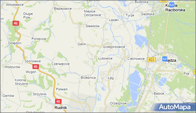mapa Łubowice gmina Rudnik, Łubowice gmina Rudnik na mapie Targeo