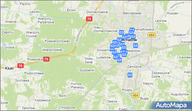 mapa Ludwików gmina Bełchatów, Ludwików gmina Bełchatów na mapie Targeo