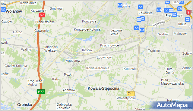 mapa Ludwinów gmina Kowala, Ludwinów gmina Kowala na mapie Targeo