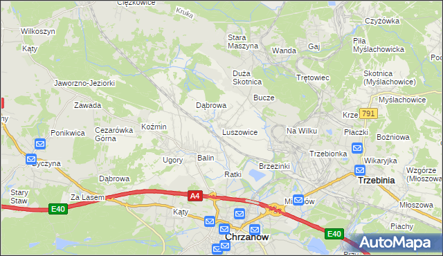 mapa Luszowice gmina Chrzanów, Luszowice gmina Chrzanów na mapie Targeo