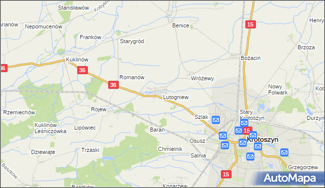 mapa Lutogniew, Lutogniew na mapie Targeo